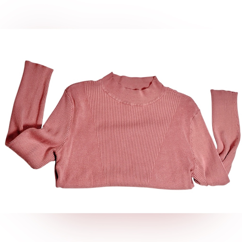 Soho New York & Company Jeans Pink Ribbed Mock Neck Sweater Pullover – Size L - Picture 9 of 14